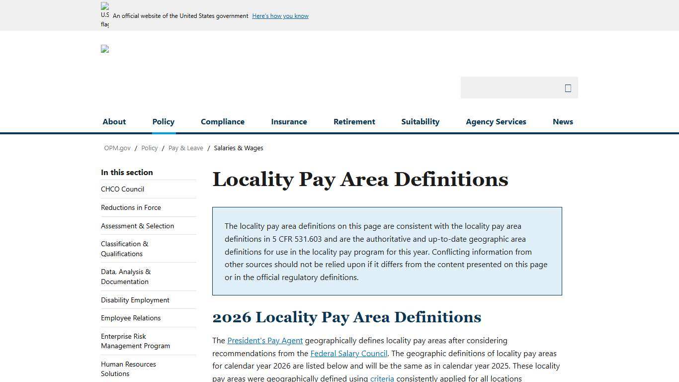 Locality Pay Area Definitions